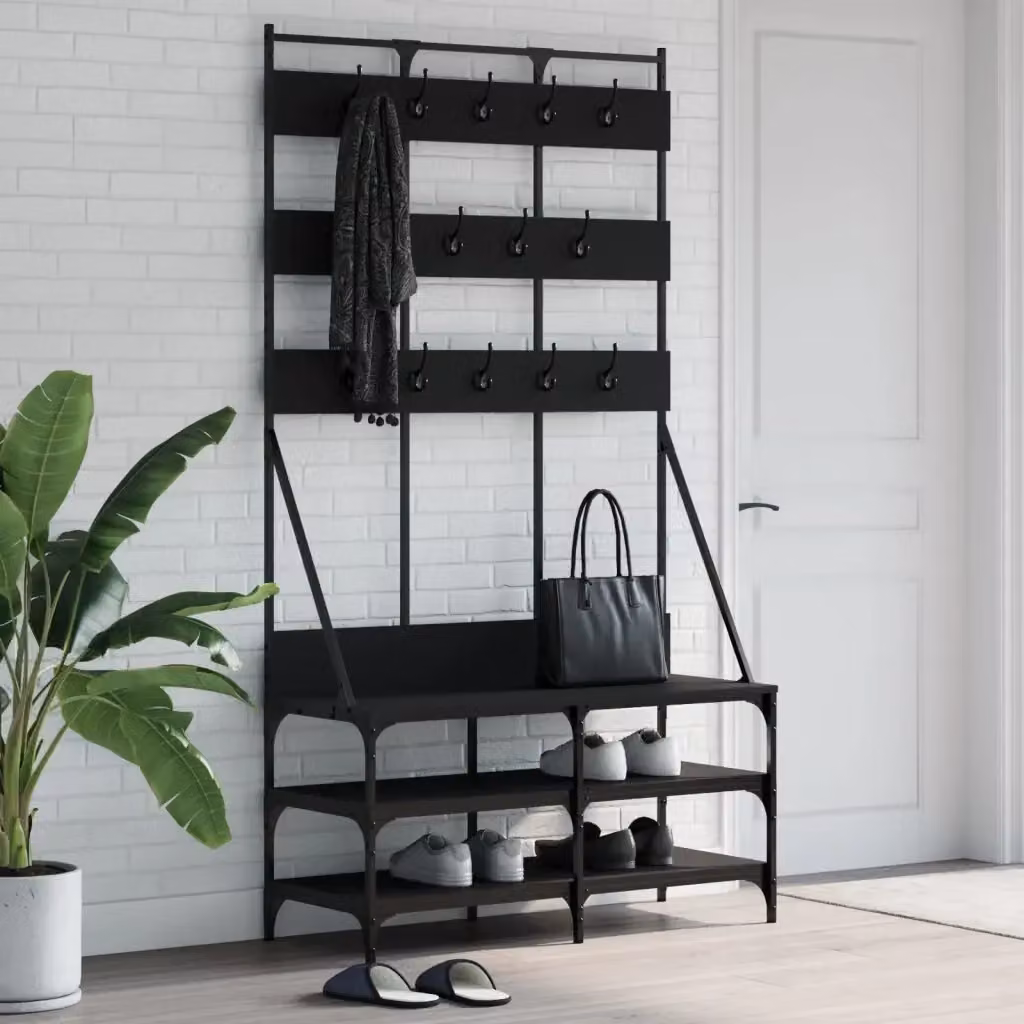 Appendiabiti con porta scarpe e panca Design In nero L: 100 cm, P: 40 cm, H: 184 cm – 2