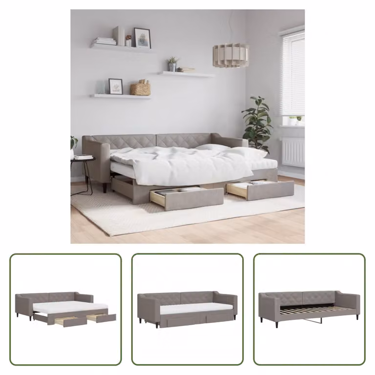 The Living Store Letto allungabile con cassetti Taupe 80x200 cm tessuto