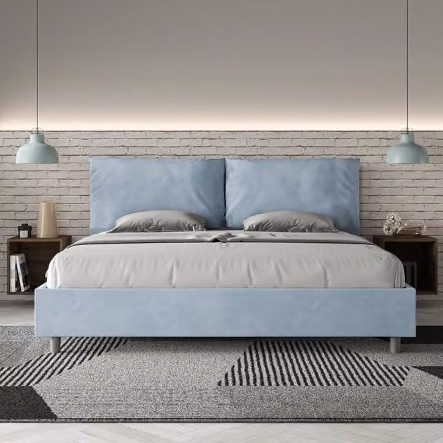 Letto matrimoniale king size con contenitore Ityhome Antea Large imbottito in microfibra azzurro L/P: 190 x 190 cm