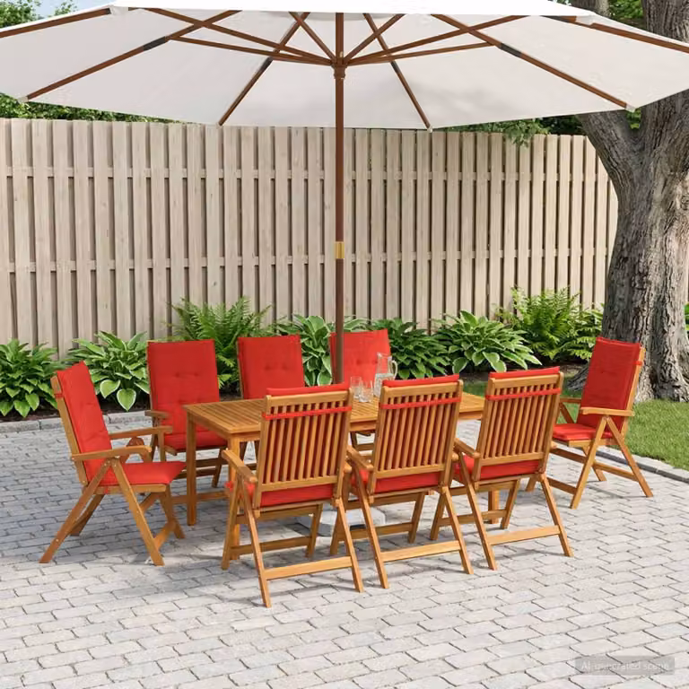 Set da pranzo da giardino vidaXL in legno di acacia naturale per 8 persone con 9 pezzi e cuscini resistenti alle intemperie
