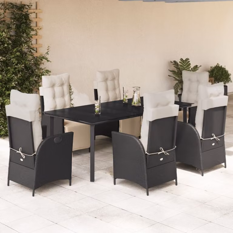 Maison Exclusive - Set da Pranzo da Giardino 7 pz Nero con Cuscini in Polyrattan