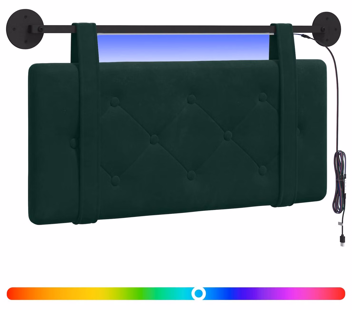 Testiera sospesa Con luce LED Verde Scuro Velluto