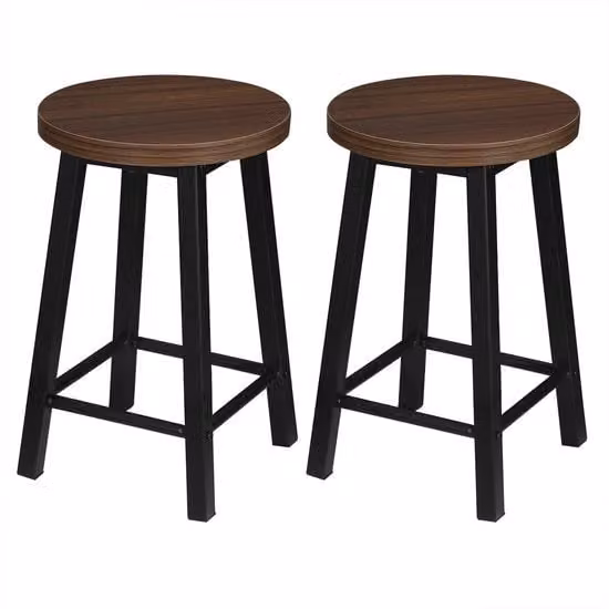 Set di 2 Sedute Bassissime - Seduta, Sedutina, Sedutine, Sedia - Legno e Metallo - Nero con Moka 30x45cm