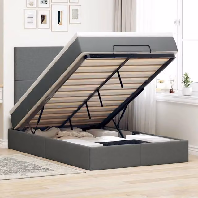 Letto Contenitore con Base a Sollevamento vidaXL in Tessuto Grigio e Bianco L/P/H: 200 x 120 x 40 cm – 1