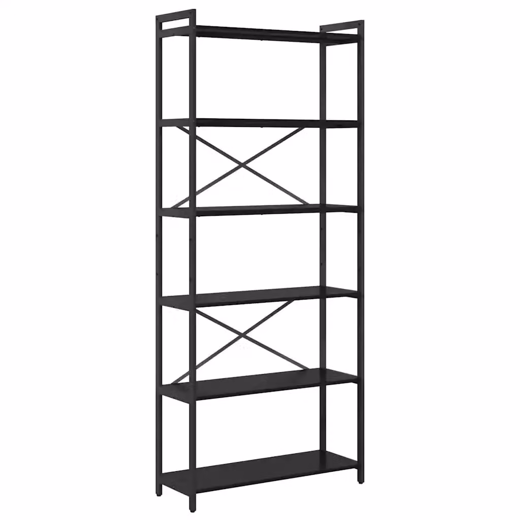 Libreria a scaffali in stile industrial vidaXL in legno e metallo nero per soggiorno o ufficio H: 190 cm, L: 80 cm, P: 30 cm – 2