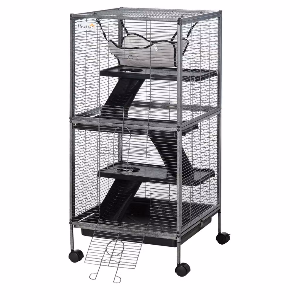 Parco per animali domestici Zephmum con ruote, 2 porte e 3 rampe, Grigio, L/P/H: 52 x 52 x 113,5 cm – 2