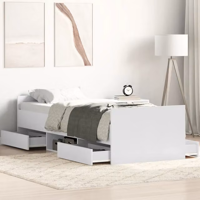 Giroletto con Testiera e Pediera-Struttura Letto Bianco 100x200 cm