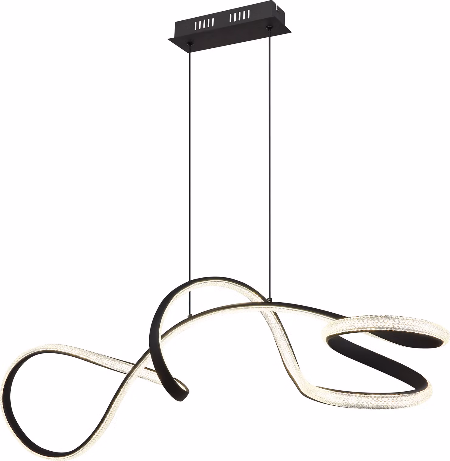 Lampada a sospensione Globo Lighting, struttura in metallo nero opaco, alluminio nero opaco, plastica trasparente, cristalli in acrilico trasparente, altezza regolabile, dimensioni: 1080x330x1200 mm, include LED 40W 230V, flusso luminoso: 4280 lm, emissio