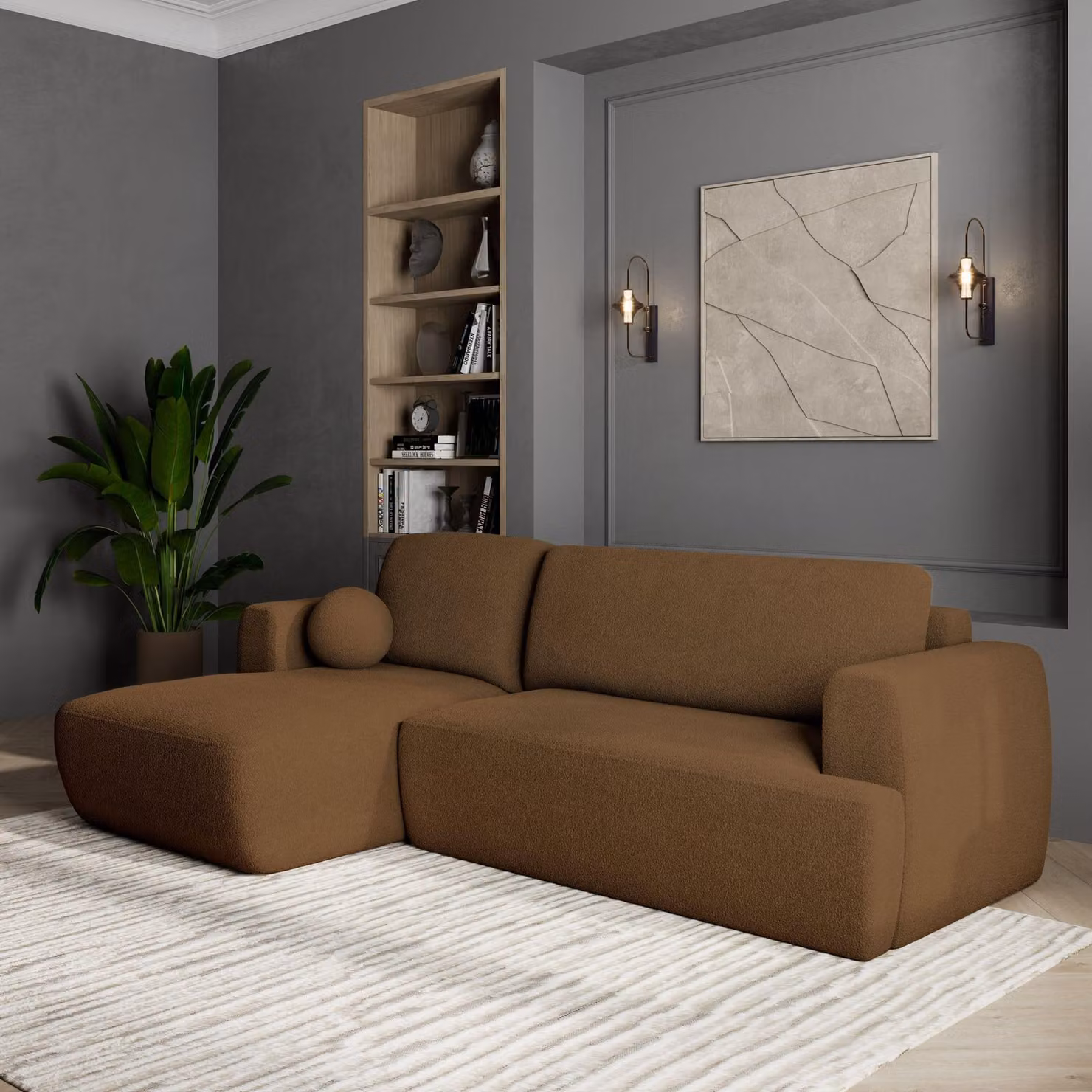 Divano angolare Masseno SENTI N L-S con funzione letto a L, divano con box letto, divano da soggiorno, divano, divano letto, set di divani - marrone, ORA O MAI PIÙ 56