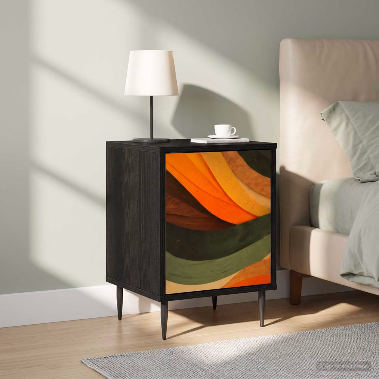 Set di 2 Armadi da Notte vidaXL BONN in Rovere e Nero L/P/H: 36 x 33 x 51 cm