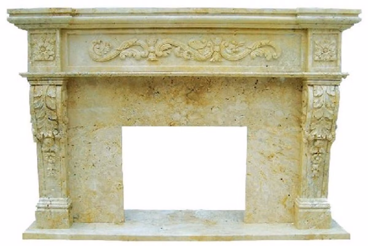 Casa Padrino: cornice barocca per camino giallo 150 x 30 x h. 120 cm - Cornice per camino realizzata artigianalmente in marmo di alta qualità - Accessori per la decorazione del camino - Mobili in marmo in stile barocco