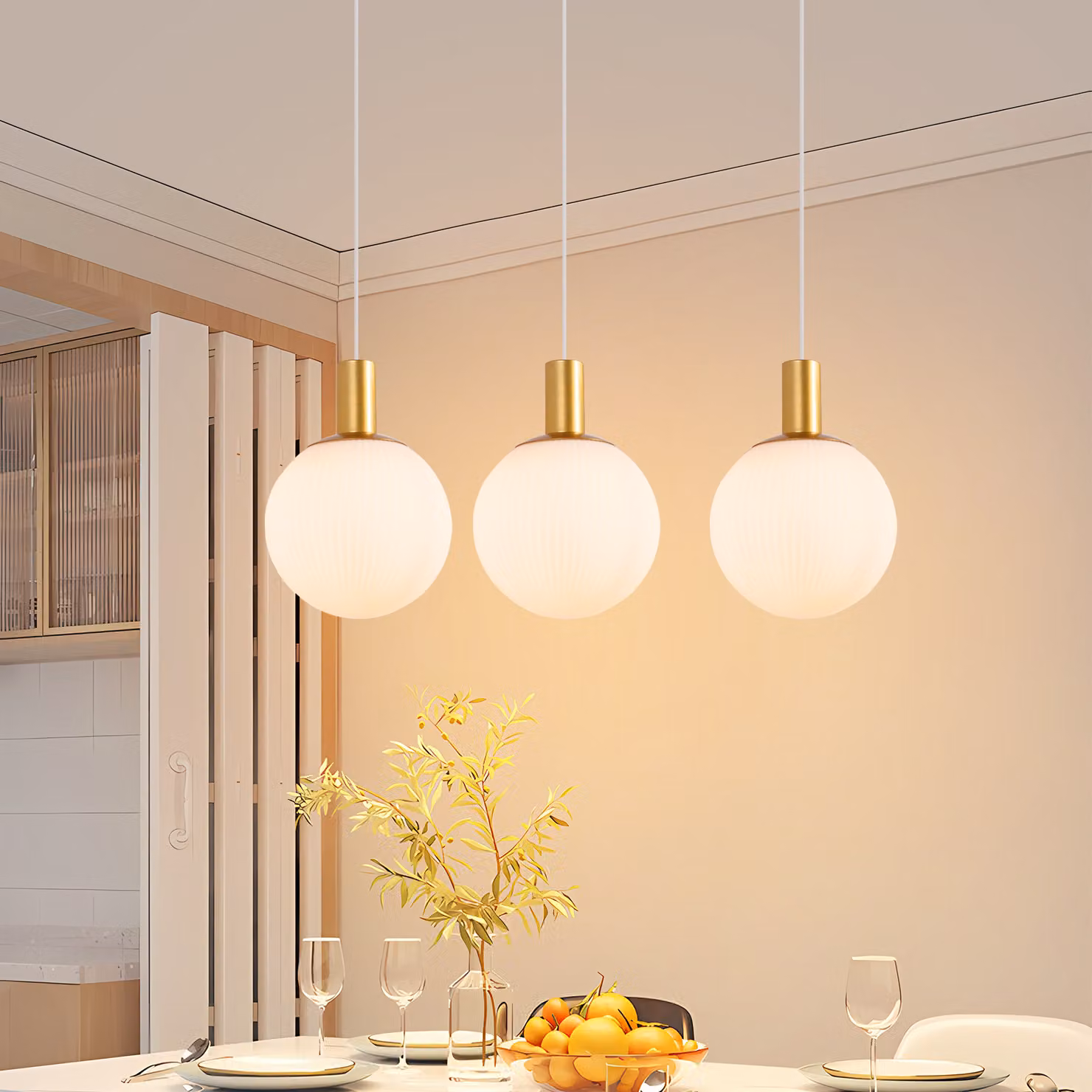 ZMH Lampada a sospensione tavolo da pranzo lampada a sospensione in vetro E27 oro lampadario 3 fiamme tavolo da pranzo lampada a sospensione regolabile in altezza