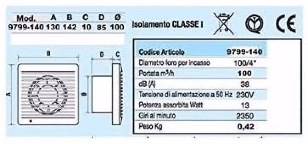 Aspiratore elettrico d.100 mm vecamco 9799-140x