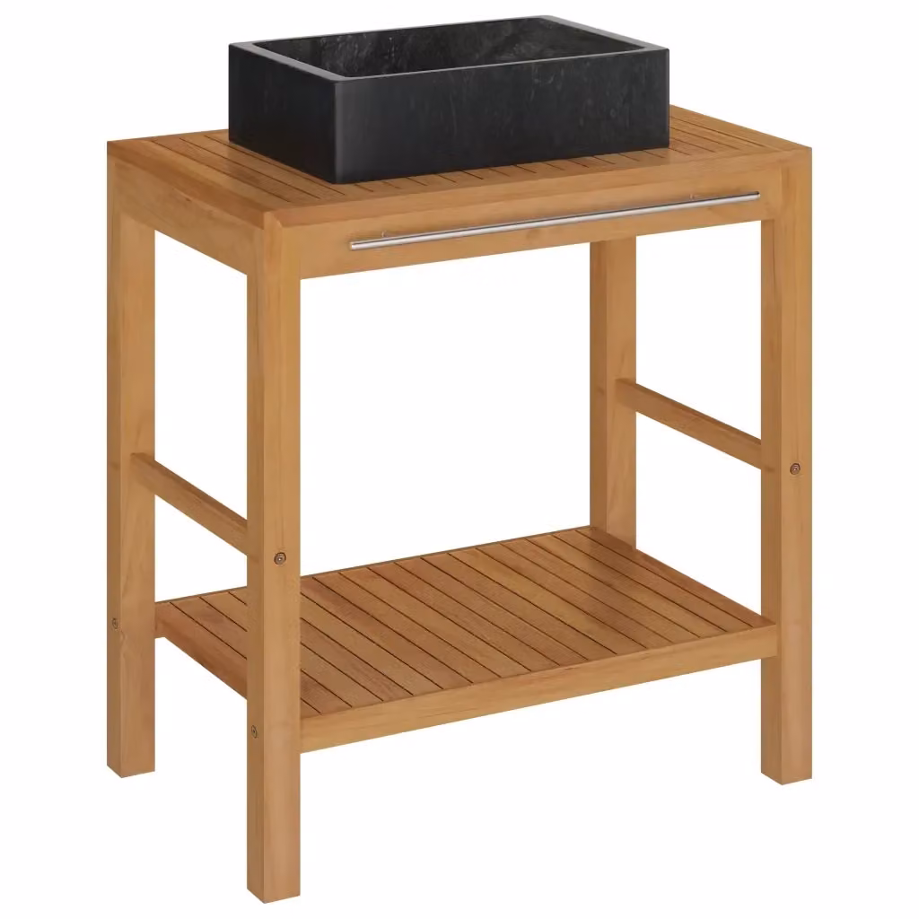 vidaXL Armadietto da Bagno in Legno di Teak con Lavabo in Marmo Nero – 2