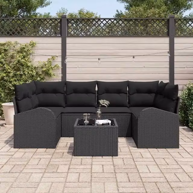Set Divano da Giardino 7 pz Nero polyrattan 3345943