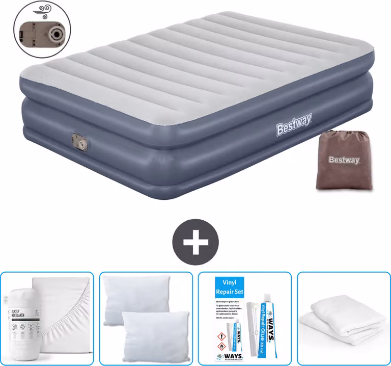 Materasso gonfiabile Bestway - 2 persone - 152 x 203 x 51 cm - Grigio - - Accessori inclusi