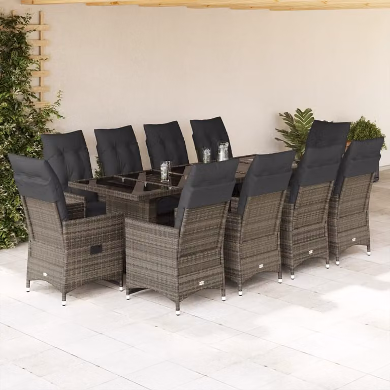 Maison Exclusive - Set Bistrò da Giardino 11 pz con Cuscini in Polyrattan Grigio