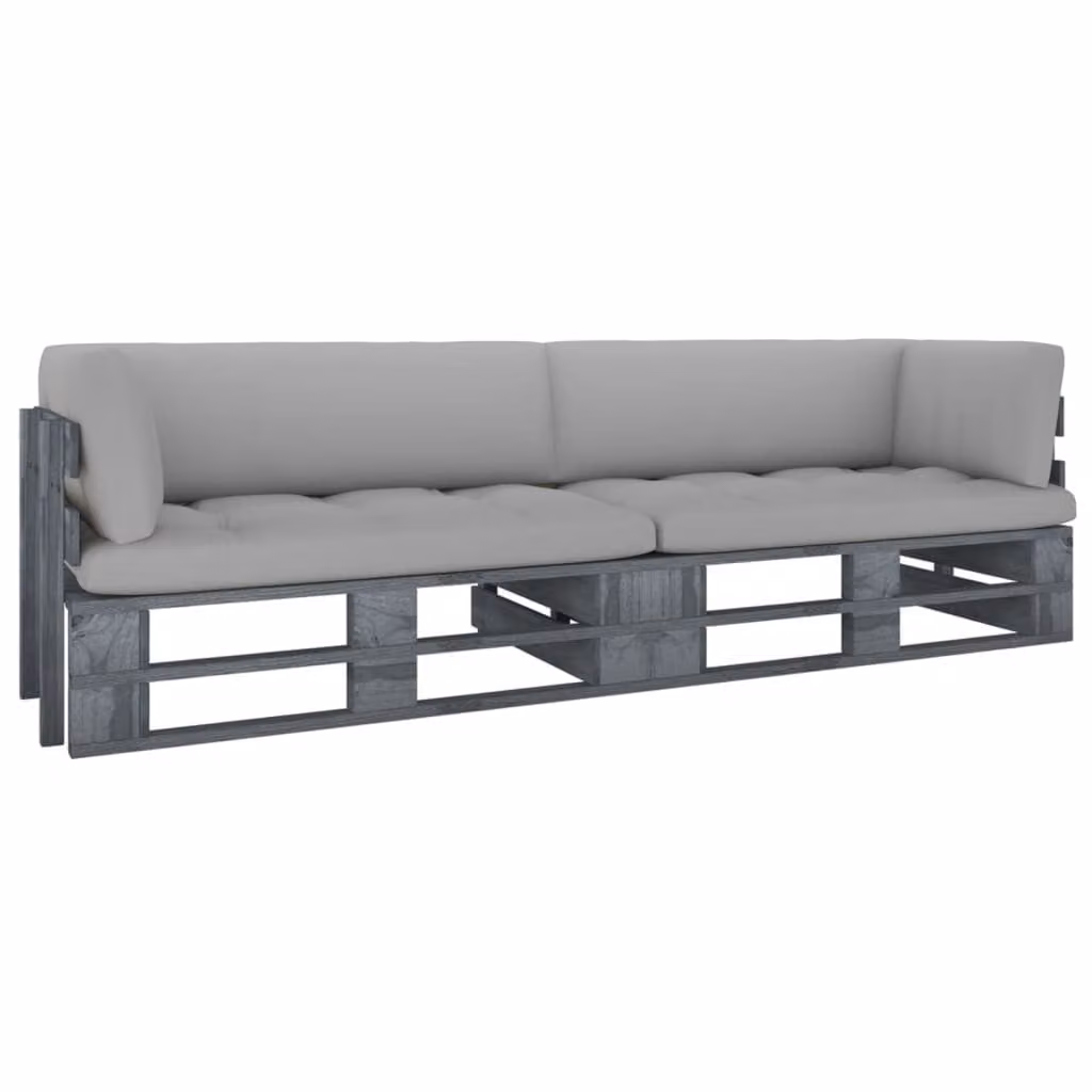 Maison Exclusive - Divano a due posti con cuscini, in legno di pino trattato, colore grigio