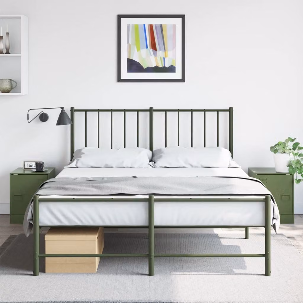Set di 2 comodini vidaXL in metallo verde oliva, L 34,5 cm x P 39 cm x H 44 cm