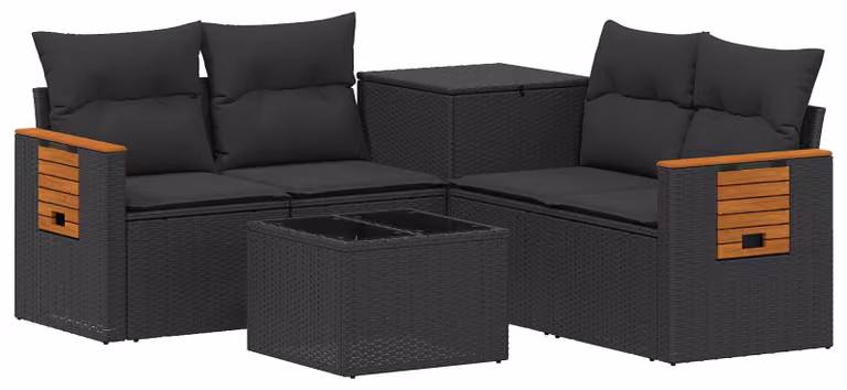 Set di divani da esterno, 6 pezzi, colore nero, realizzato in rattan sintetico e acciaio