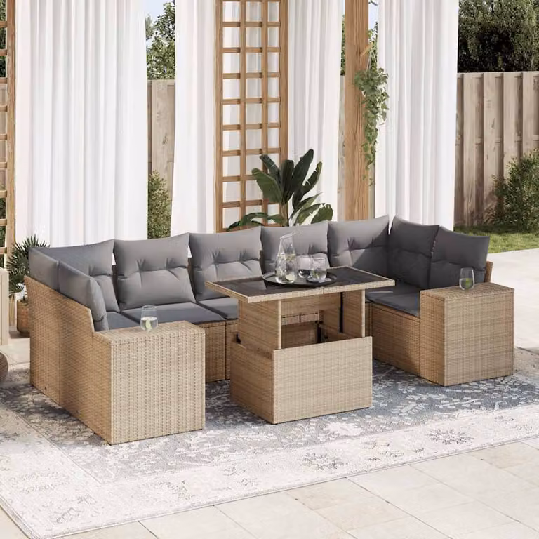 Set Divano da Giardino vidaXL 8 pz in Polyrattan con Cuscini Beige e Struttura in Metallo per Adulti