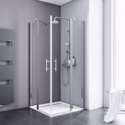 SCHULTE Angolo di accesso con porta a battente, modello Alexa Style 2.0, versione ExpressPlus, dimensioni 100 x 100 x 192 cm, profilo in alluminio, vetro trasparente anti-sporco