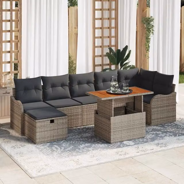 Set Divano da Giardino 8 pz Grigio Poly Rattan 3361279