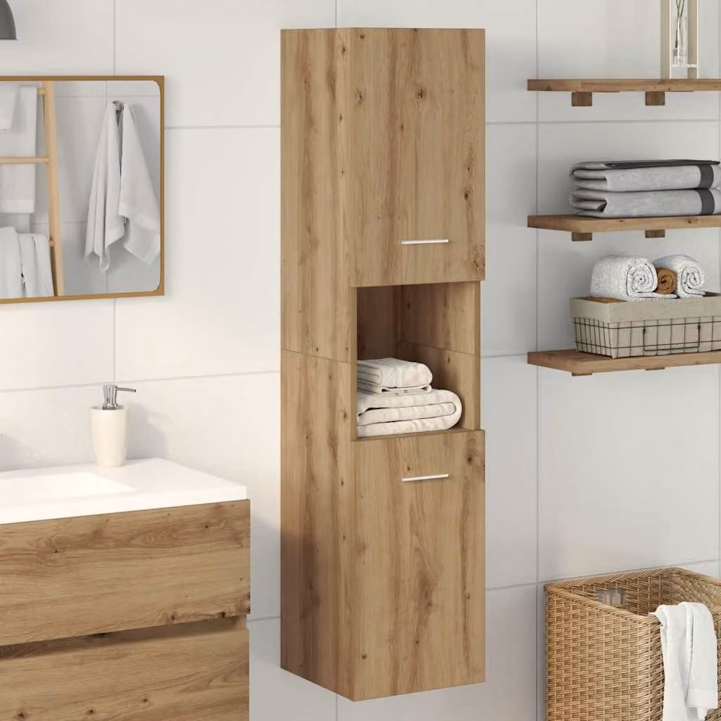 Pensile da bagno moderno vidaXL in legno color marrone con ante a cerniera e ripiani interni, H: 130 cm, L: 30 cm, P: 30 cm