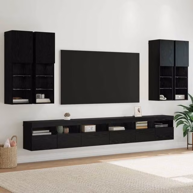 Set di Mobiletto da TV a Parete 7 pz Rovere Nero 3402799