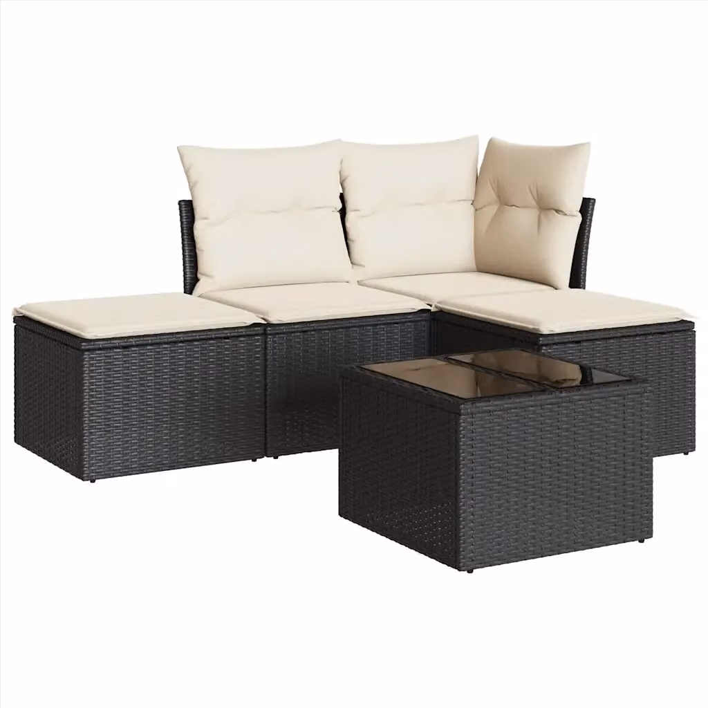 vidaXL Set Divani da Giardino 5 pz in Polyrattan Nero con Cuscini e Tavolino da Caffè – 2
