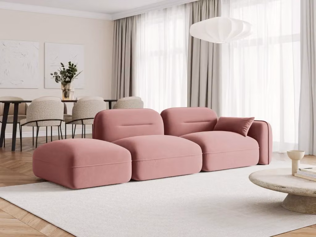 Divano modulare sinistro Sydney Cosmopolitan Design a 3 posti in velluto rosa L/P/H: 295 x 94 x 70 cm – 2