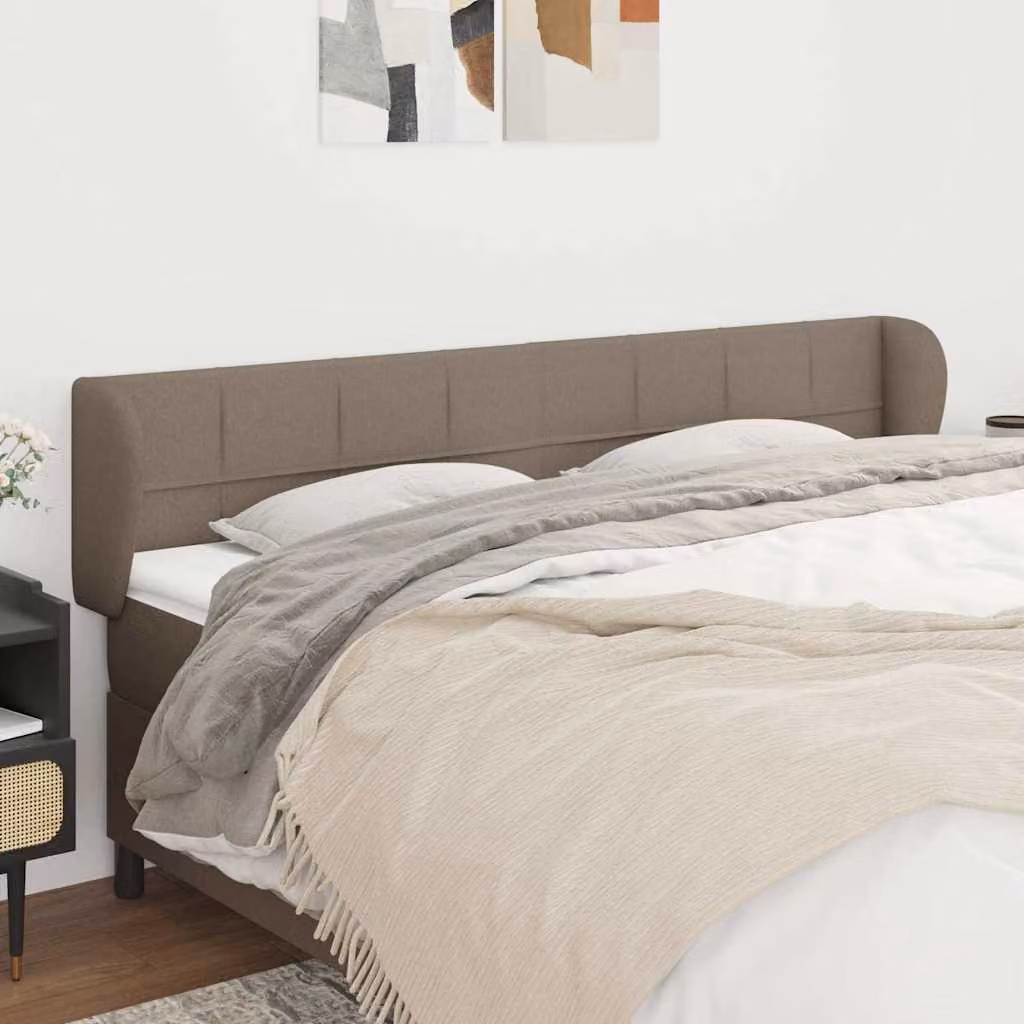 Testiera ad orecchio vidaXL in tessuto tortora con struttura in legno L: 183 cm, P: 23 cm, H: 78/88 cm