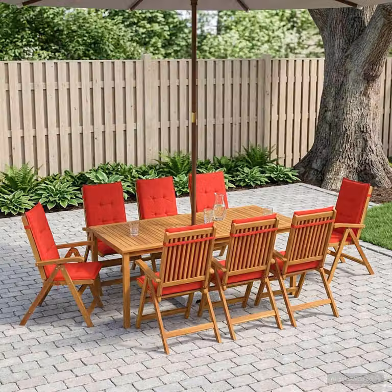 Set da pranzo da giardino vidaXL in legno di acacia naturale marrone con 9 pezzi e cuscini rimovibili