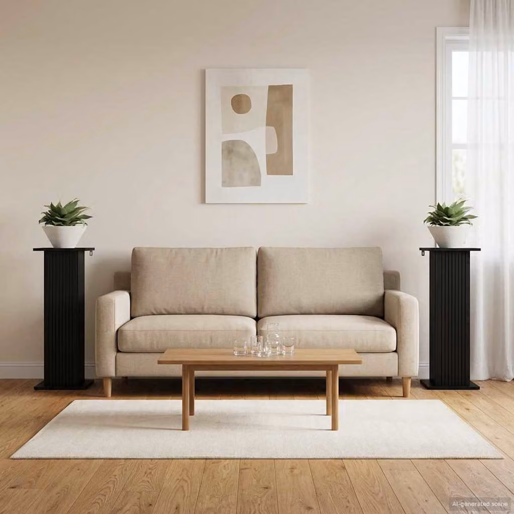 Set di 2 supporti per piante vidaXL in metallo e legno, colore nero opaco, L/P/H: 30,5 x 30 x 80,5 cm