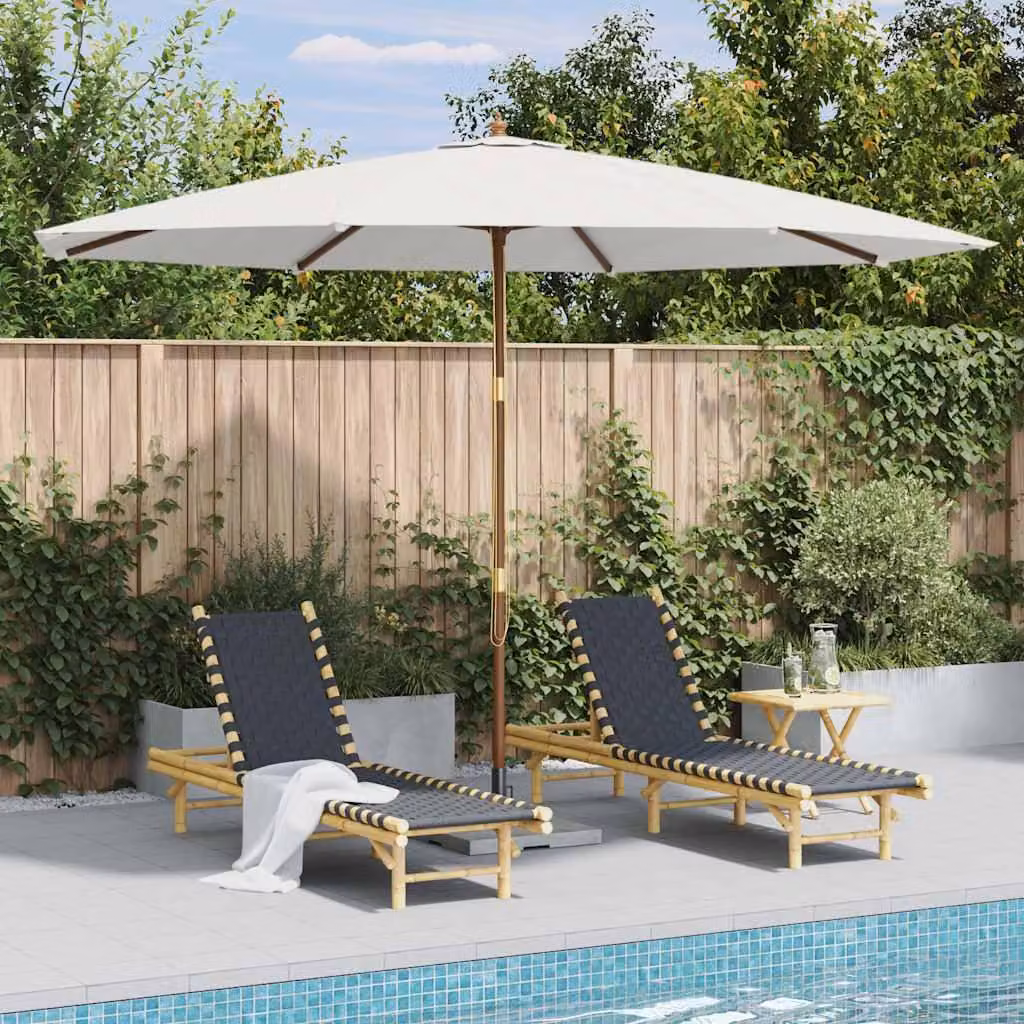 vidaXL Ombrellone con asta in legno 350 cm bianco sabbia