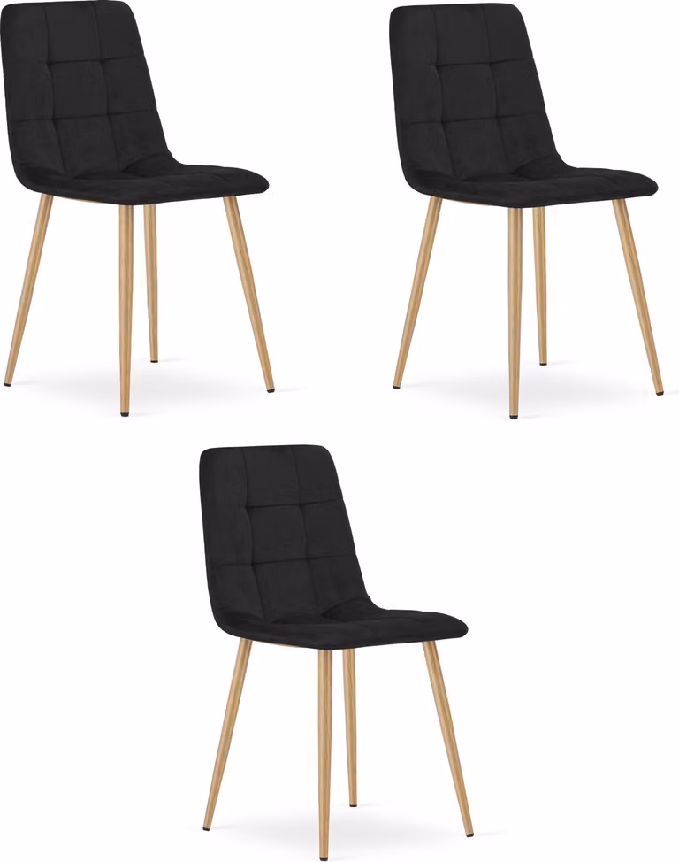 Sedia KARA - velluto nero / gambe color legno x 3