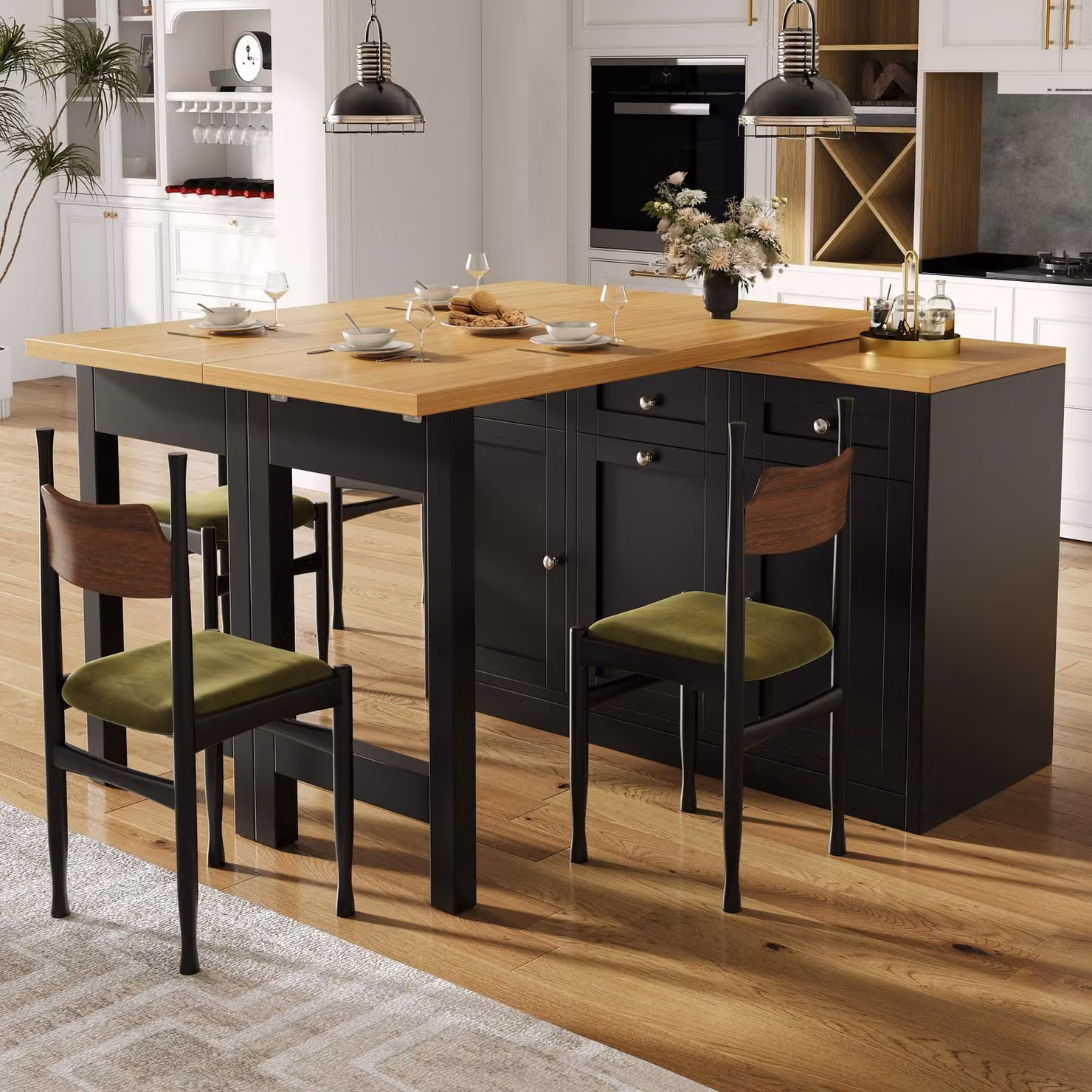 Flieks Tavolo da bar allungabile con vano portaoggetti, tavolo da pranzo pieghevole con cassetto e ripiano porta snack, tavolo da pranzo 120-200 x 40 x 75,5 cm, nero