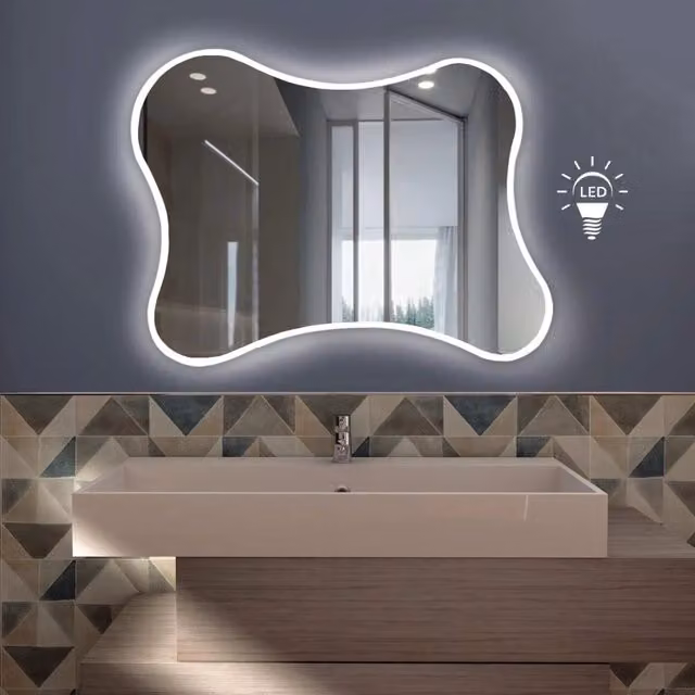 Specchio Bagno Led Particolare FARO 100x75 cm, Specchio Retroilluminato Bagno Striscia LED 4000K, Specchio da Parete LED Bordo Filo Lucido Moderno