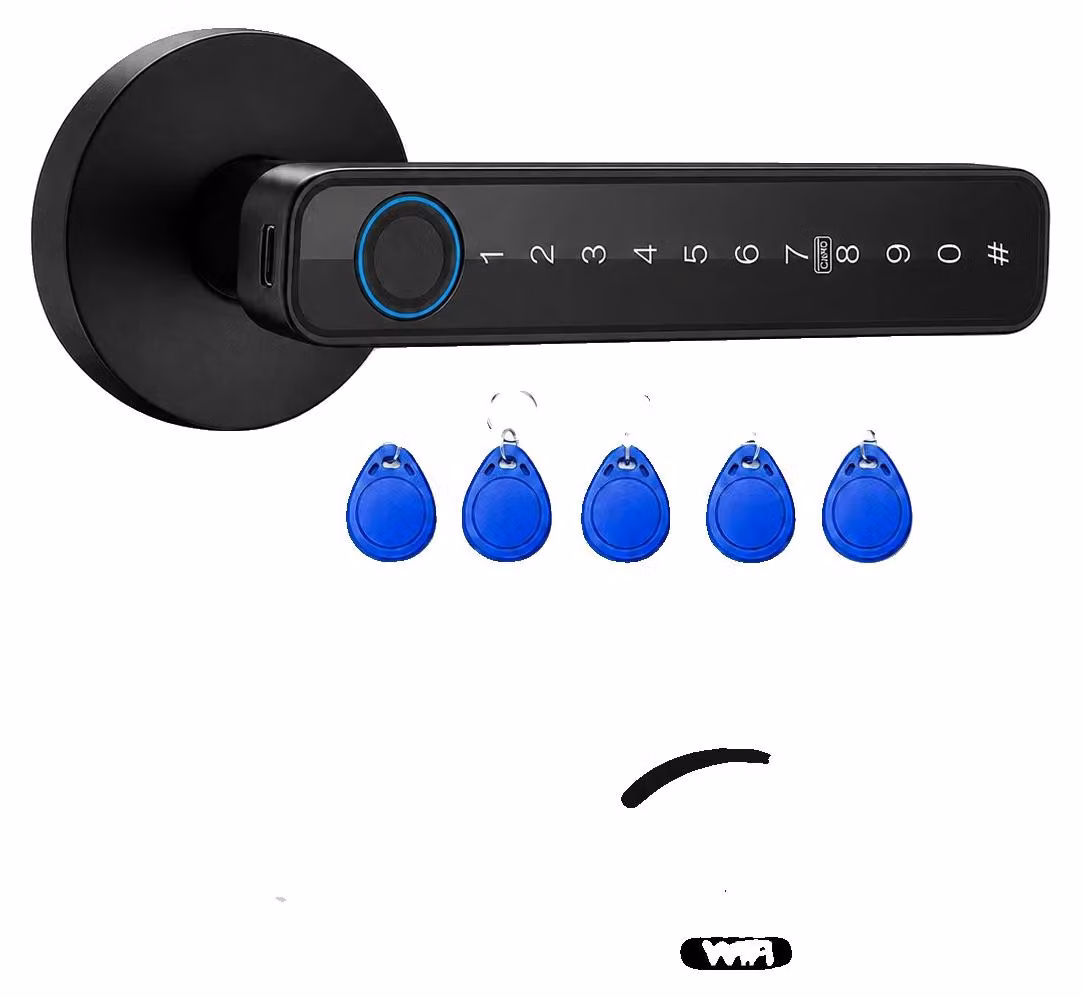 Serratura per porta con riconoscimento impronte digitali, accesso tramite Bluetooth, supporto per carte NFC, colore nero + gateway Wi-Fi