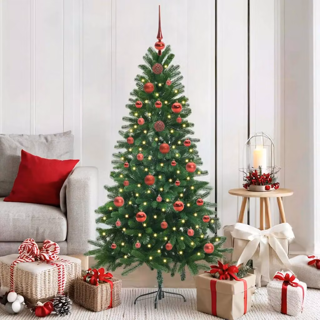 Albero di Natale vidaXL con 150 LED luce bianca calda, Verde, Altezza: 150 cm