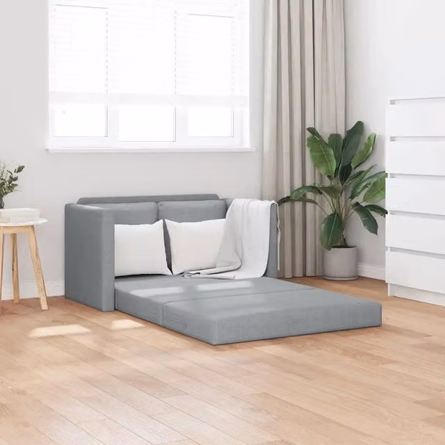 Divano Letto da Terra 2 in 1-Sofa Letto-Daybed Grigio Chiaro 112x174x55cm Tessuto