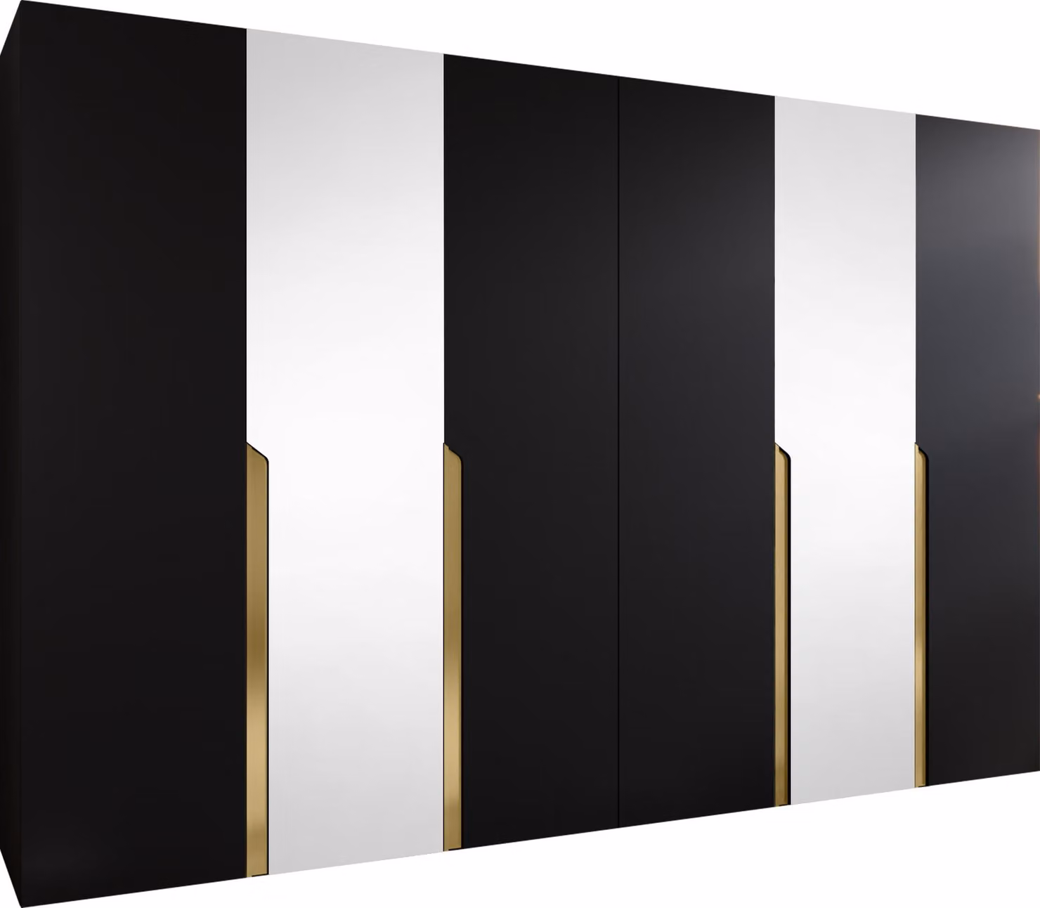 MIRJAN24 Armadio Mila 2 300 con specchio, camera da letto, armadio, con sei ante a battente e quattro aste appendiabiti, moderno, armadio guardaroba (colore: nero + oro)