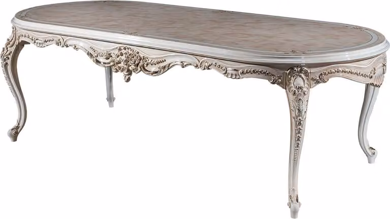 Casa Padrino tavolo da pranzo barocco beige / bianco / oro 247 x 110 x h. 80 cm - Tavolo da pranzo ovale in legno massiccio - Mobili da sala da pranzo barocchi - Nobile & Magnifico