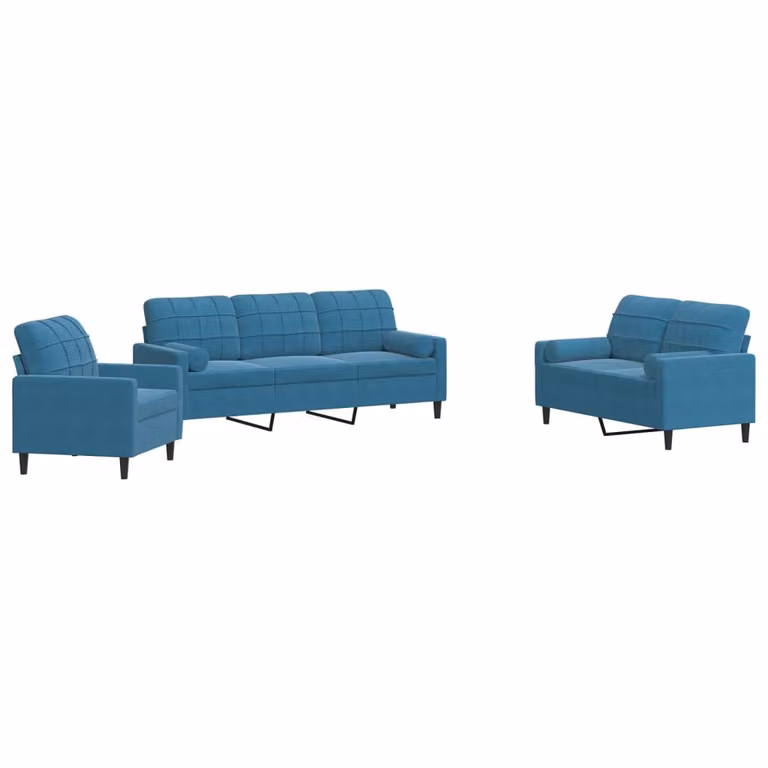 Maison Exclusive - Set divano a 3 pezzi con cuscini e cuscini cervicali in velluto blu