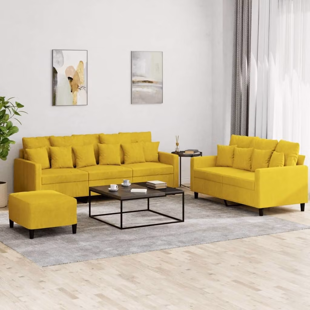 Maison Exclusive - Set divano 3 pezzi con cuscini in velluto giallo