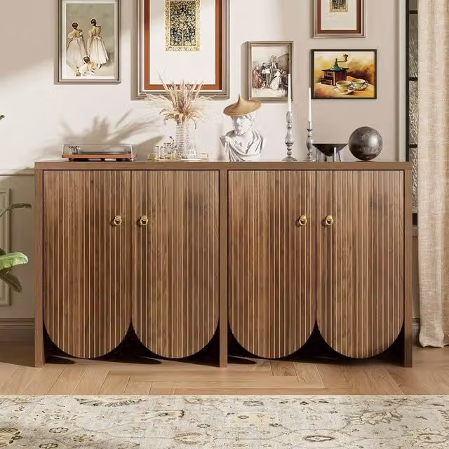 Credenza Legno Noce ¨C MINIMAL ¨C 4 Ante, Ripiani Regolabili, 147x40x80 cm