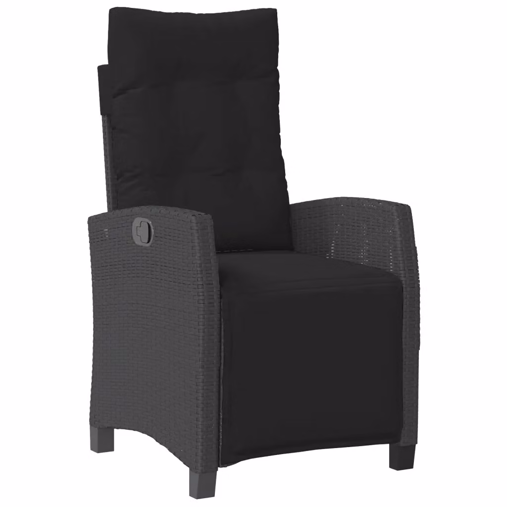 Sedia da giardino reclinabile vidaXL in polyrattan nero con poggiatesta regolabile e braccioli – 2