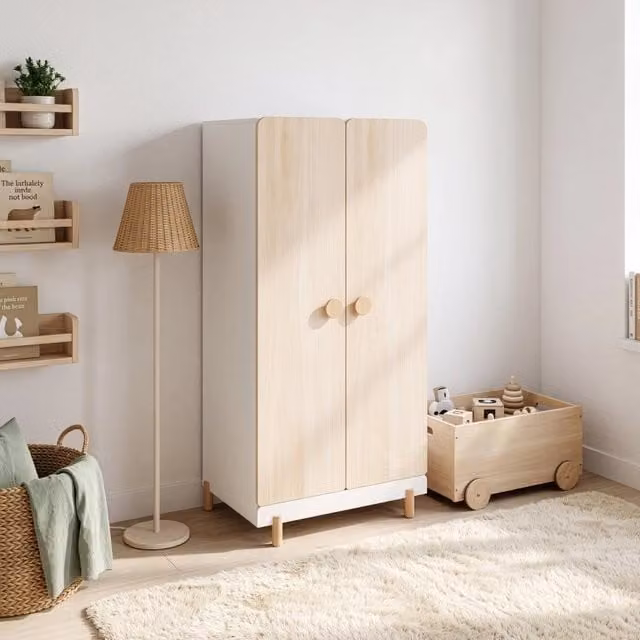 Armadio per cameretta Vaarentaa en.casa a 2 ante, Bianco/Effetto Rovere, L: 126 cm, P: 41 cm, H: 60 cm