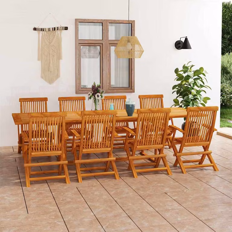 Set da pranzo vidaXL in legno massello di teak marrone, 9 pezzi, tavolo estensibile per giardino e terrazzo