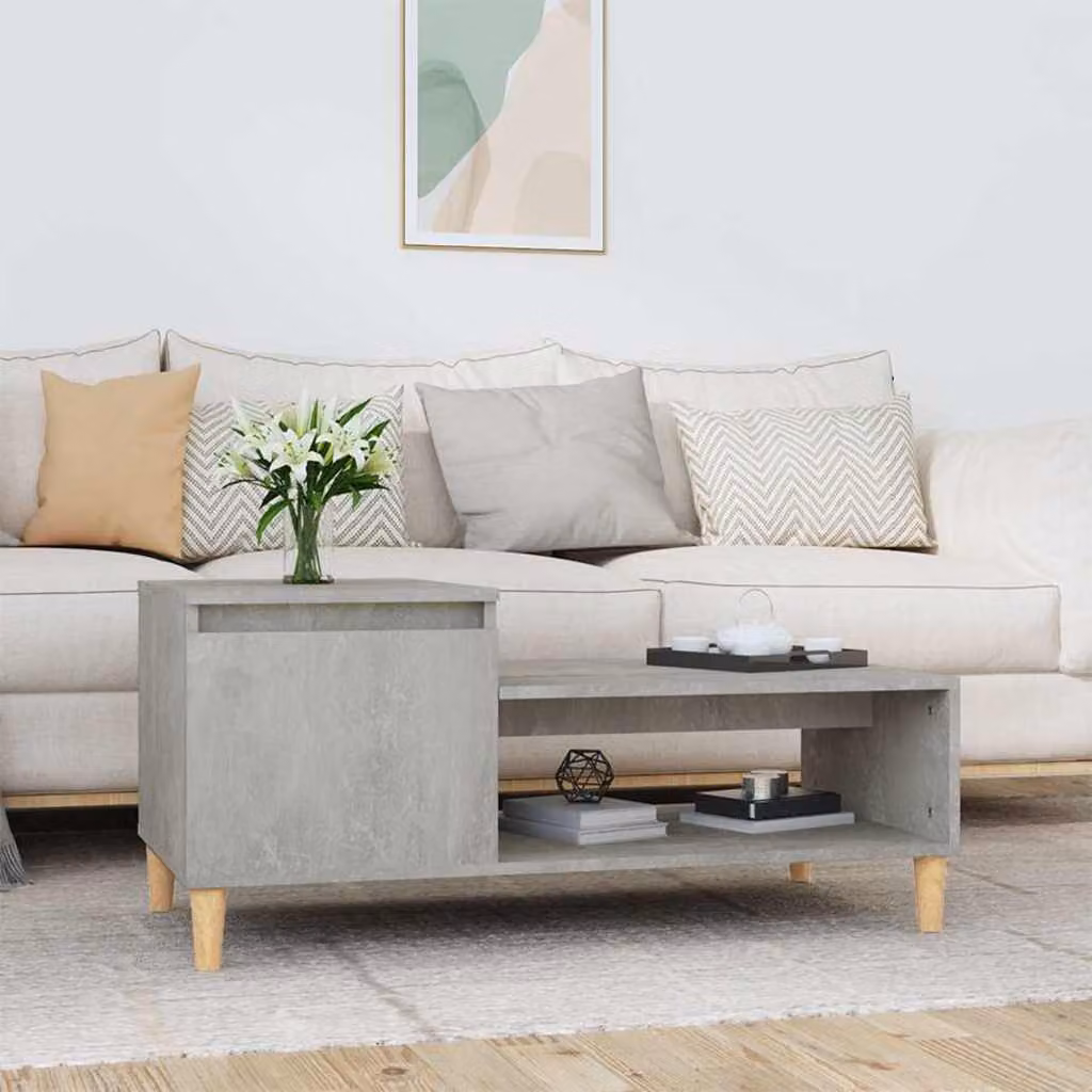 vidaXL Tavolino da salotto moderno in legno e MDF, colore grigio cemento, L: 100 cm, P: 50 cm, H: 45 cm